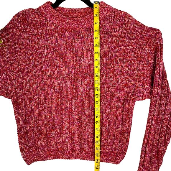 Chunky Cable Knit Pinks Reds Speckled Oversized Comfy Crew Neck Sweater Size XS - Picture 12 of 12